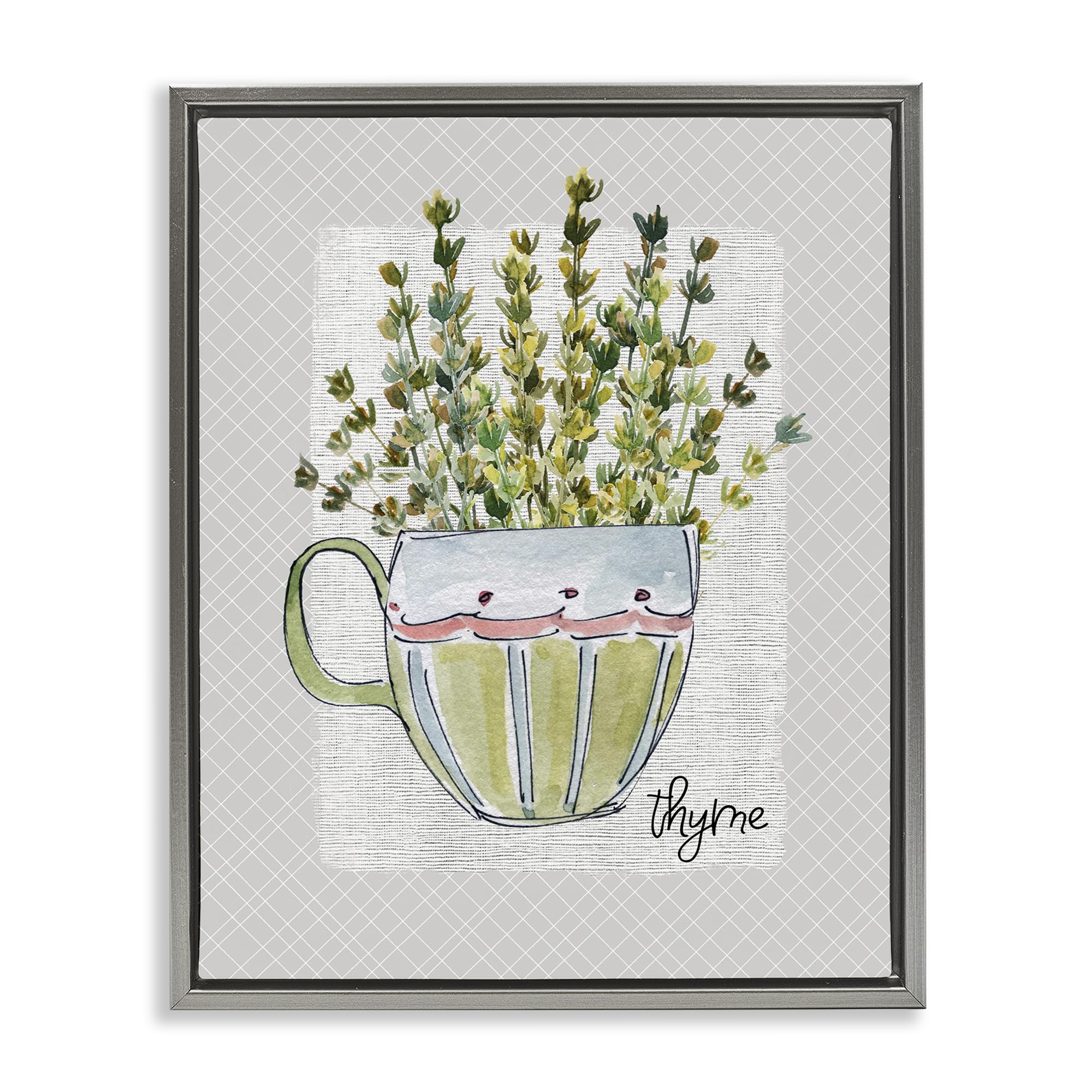 Stupell Industries Luster Gray (Matte) 'Thyme Herb Mug'| Floating Frame Canvas Art