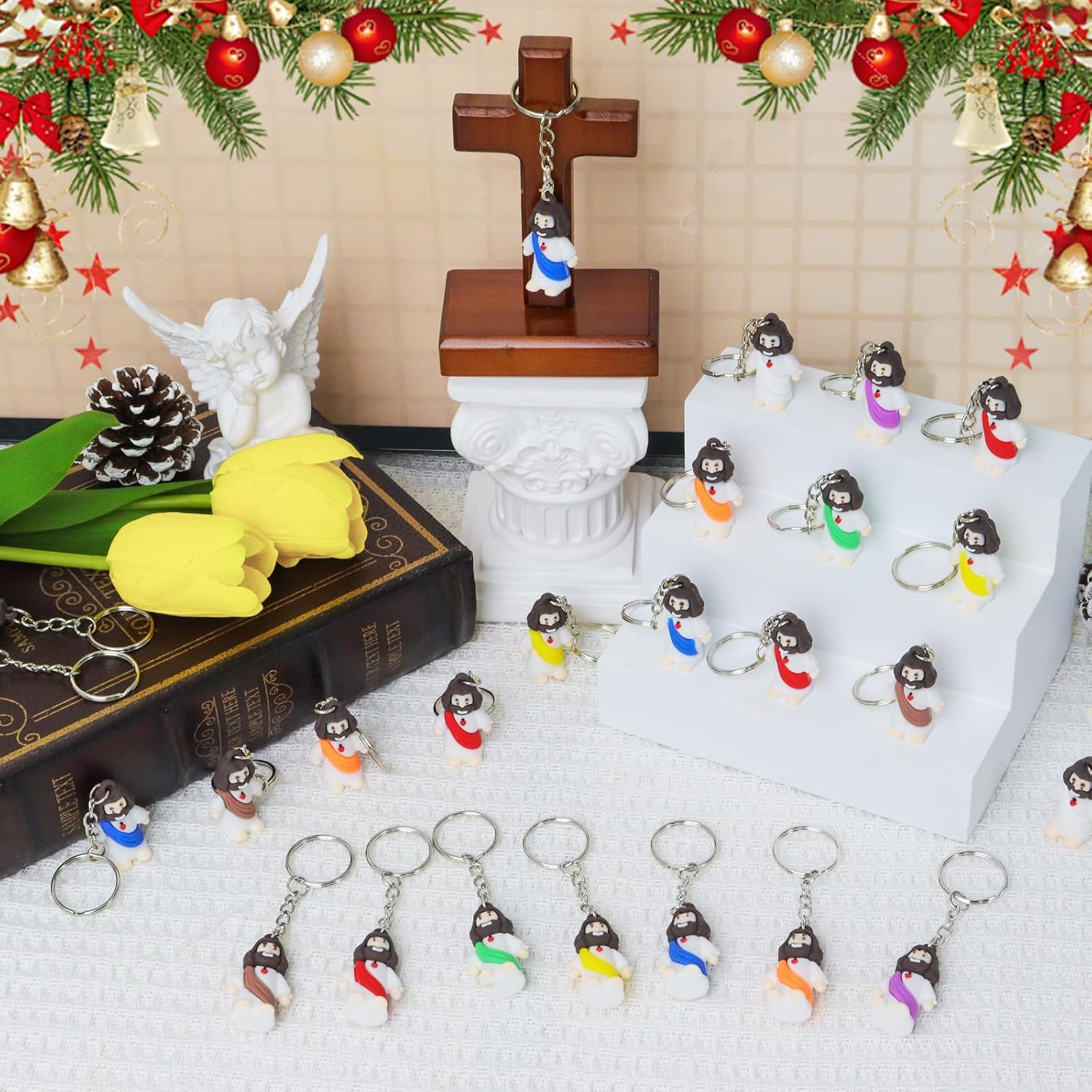 50 Pcs Mini Jesus Figures Christian Keychain Bulk Tiny Jesus Figurine Religious Keychain Hide and Seek Sunday School Baptism Gift For Easter Egg Stuffers - Image 6
