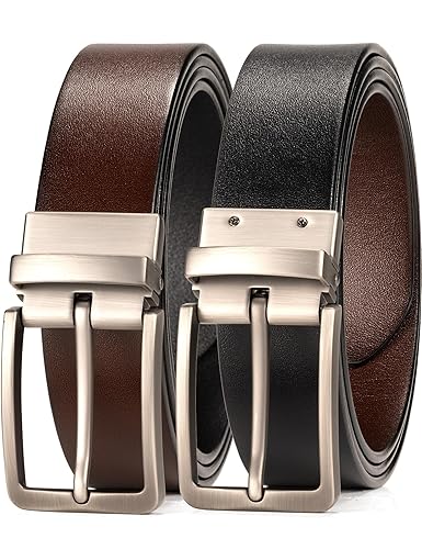 WOLFANT Two-in-One Reversible Leather Belt,100% Italian Full Grain Real Solid