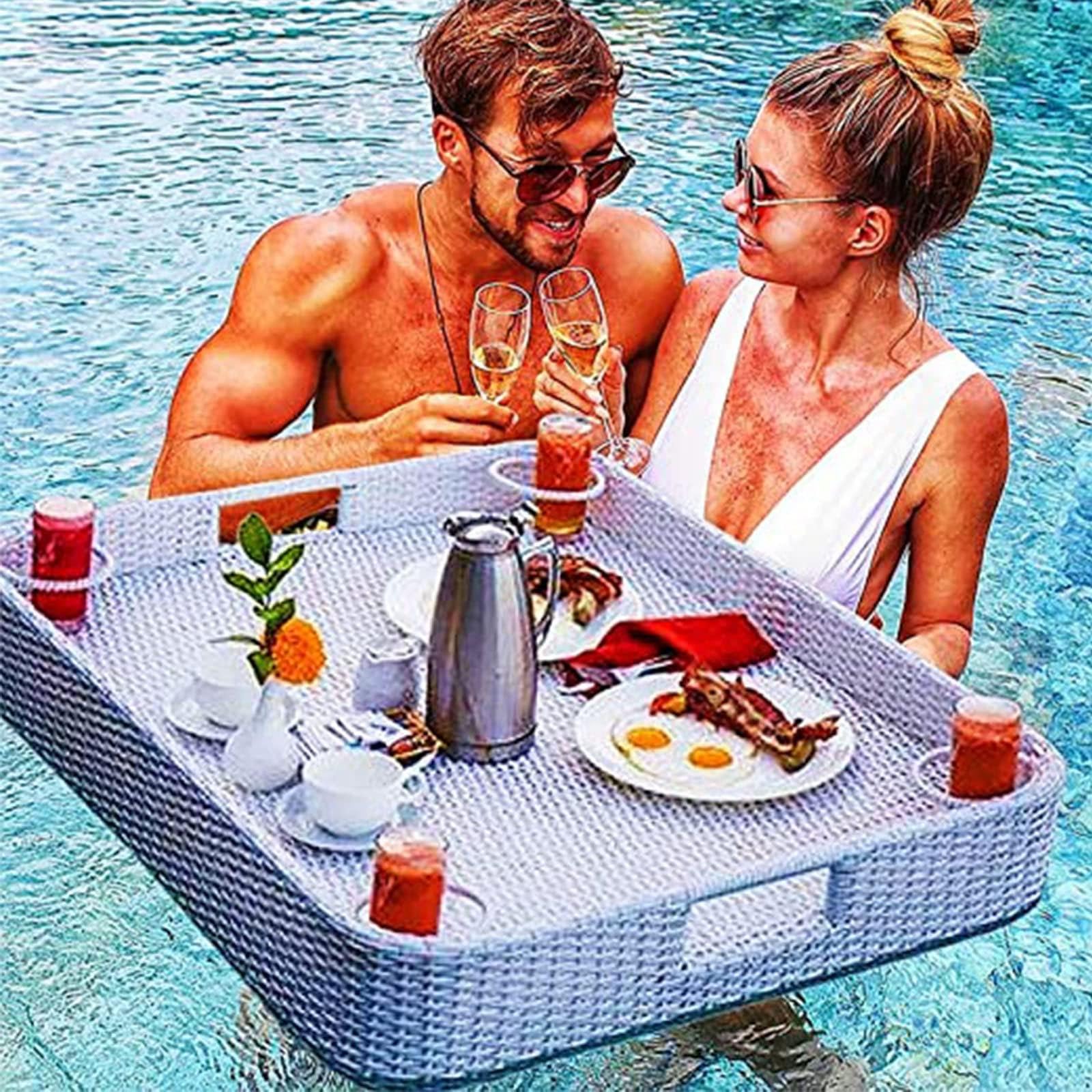 Luxury Floating Serving Tray Pool Tray Table, Rectangle Rattan Floating Tray, Coffee Floating Food Tray For Pool, Floating Serving Tray, Floating Breakfast Tray