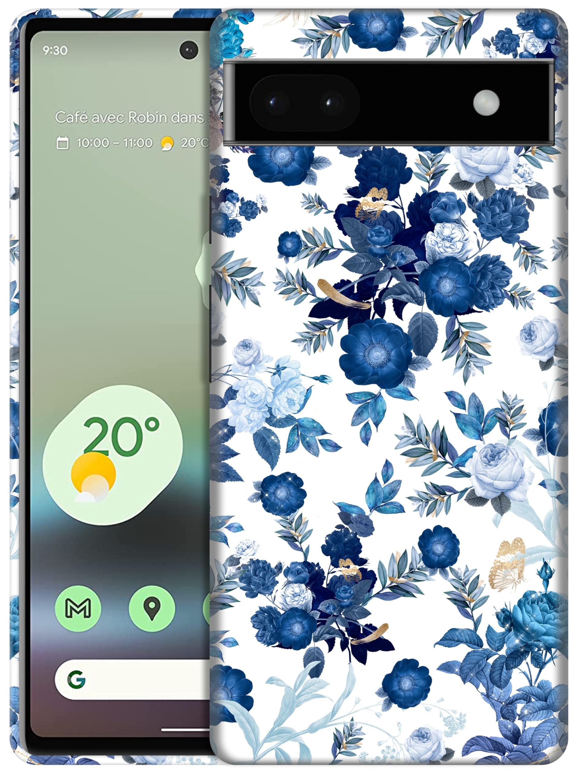 GlamCase for Google Pixel 6A 5G, Pixel 6A Case - Blue Floral Design Printed Slim & Sleek Cute Plastic Hard Snap on Protective Designer Back Phone Case/Cover for Pixel 6A