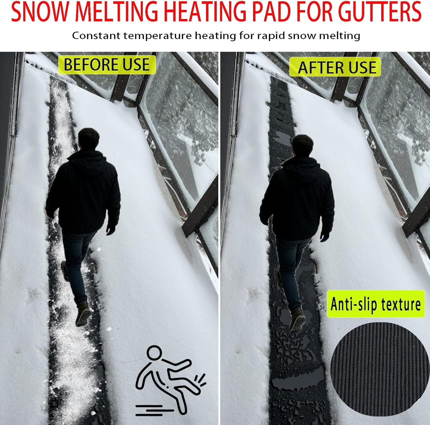 Heated Snow Melting Mats,Winter Outdoor Stair Walkway Rubber Ice Melting Mat,Outdoor Snow and Ice Heated Melting Mats No-Slip for Sidewalks,Decks,Driveway,5pcs,10 * 48in