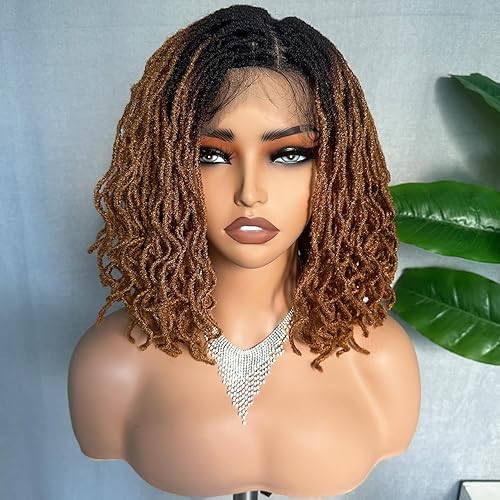 SOKU Peluca rizada con rastas de 4 x 4, encaje frontal, color marrón degradado, pelucas de rastas sintéticas torcidas de 16 pulgadas para mujeres