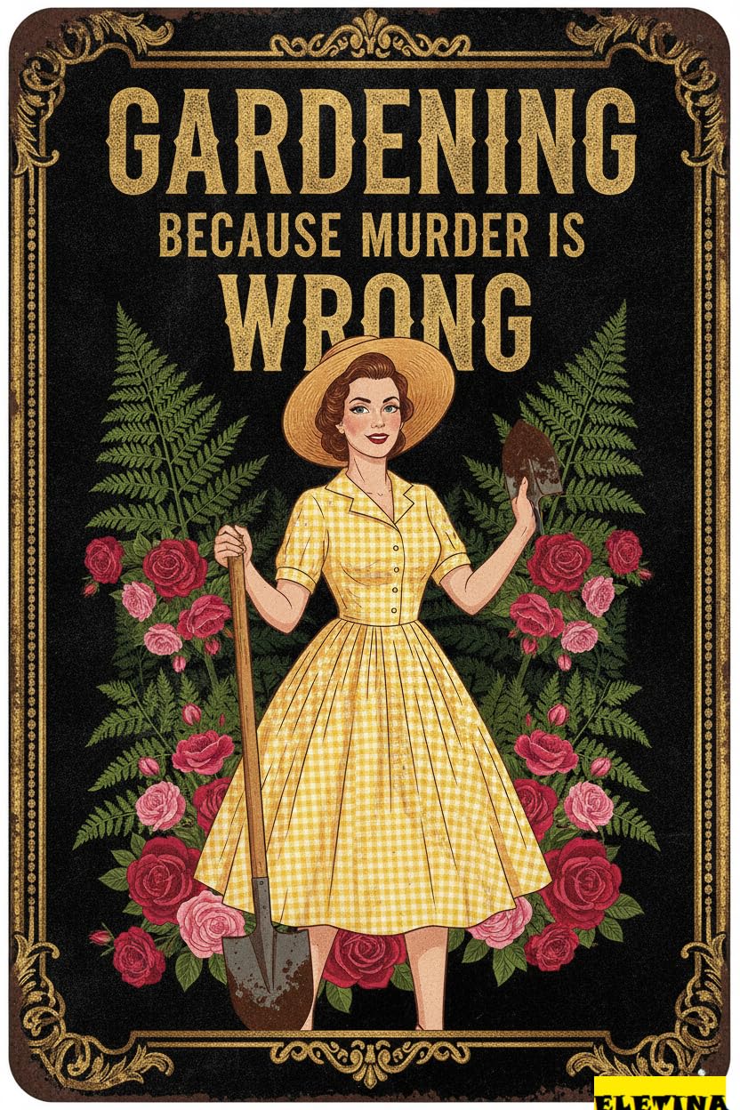 Gardening Because Murder Is Wrong Tin Sign, 8x12 Inch
