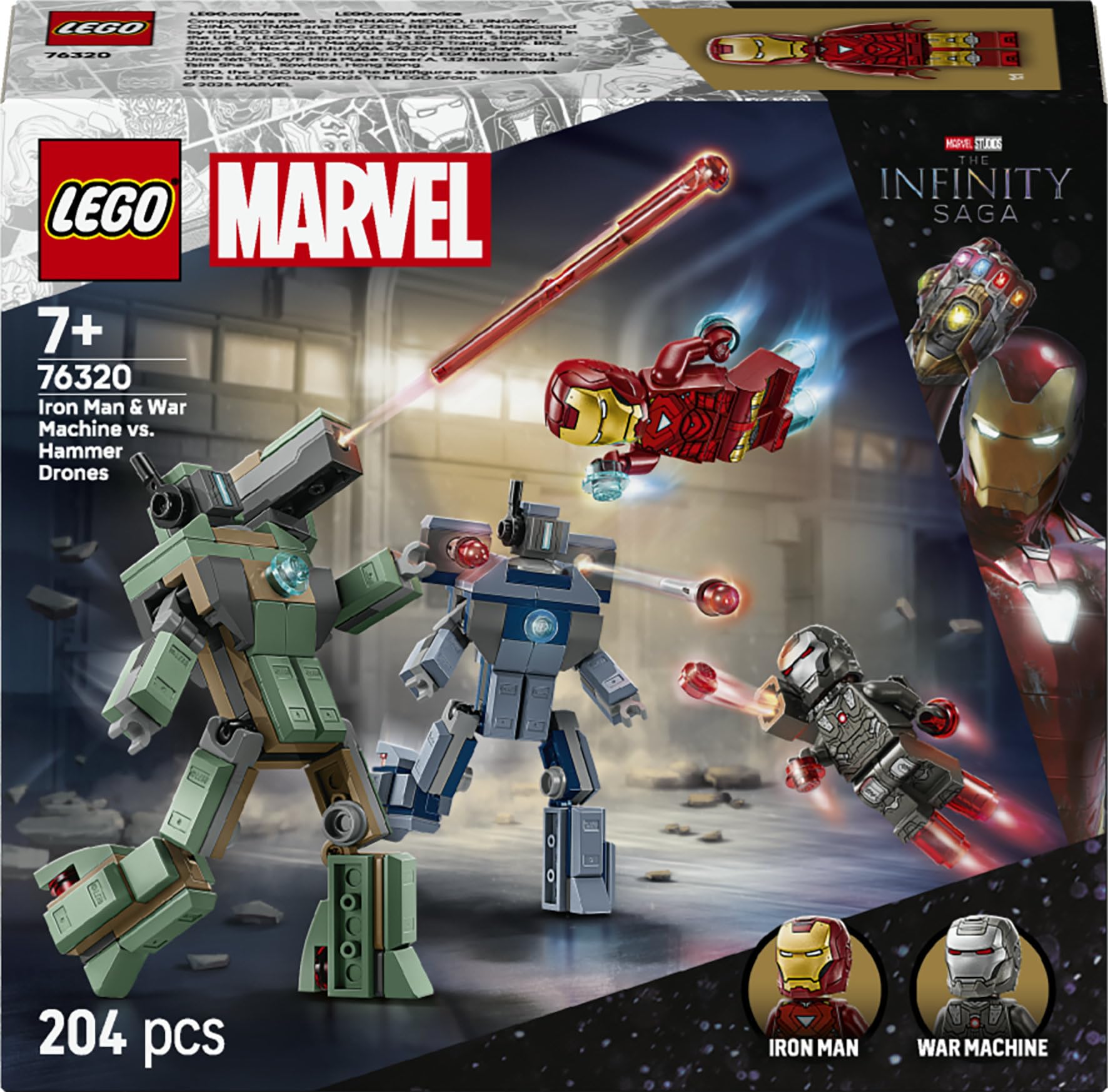 LEGO Marvel Iron Man & War Machine vs. Hammer Drones 76320 | Toys for 7+ Year Old Boys, 2 Superhero Action Figures, Stud Shooters, 2 Minifigures, Gift Idea, 204 Pieces