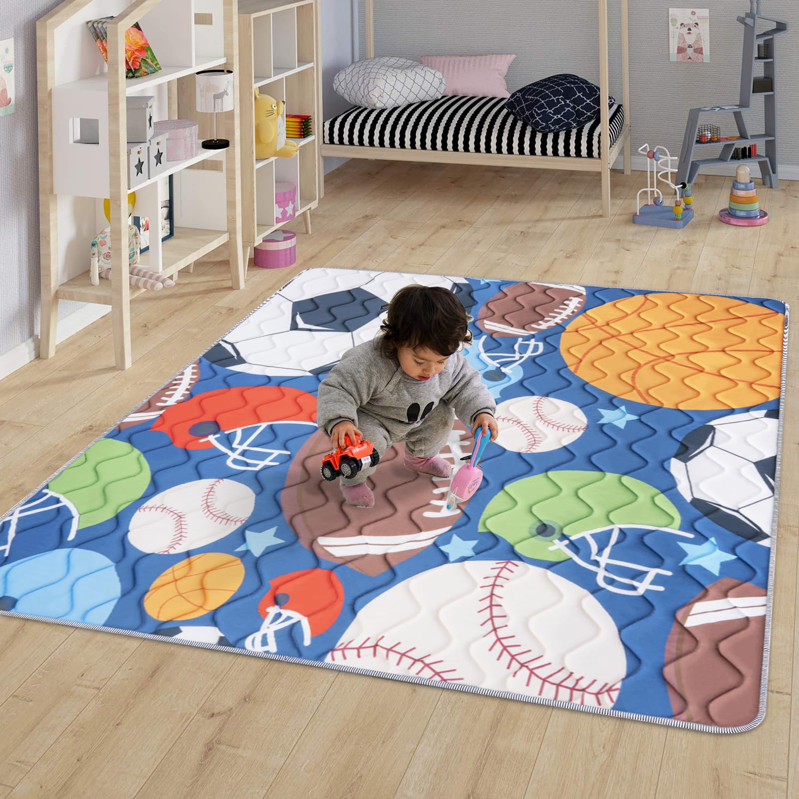 OUUTMEE Baby Krabbelmatte 127 x 127 x 2 cm/50" X 50",Faltbare Spielmatte Baby Teppich, rutschfeste Unterseite, Geeignet für Wohnzimmer, Kinderzimmer und Schlafzimmer, Kugel-Motiv