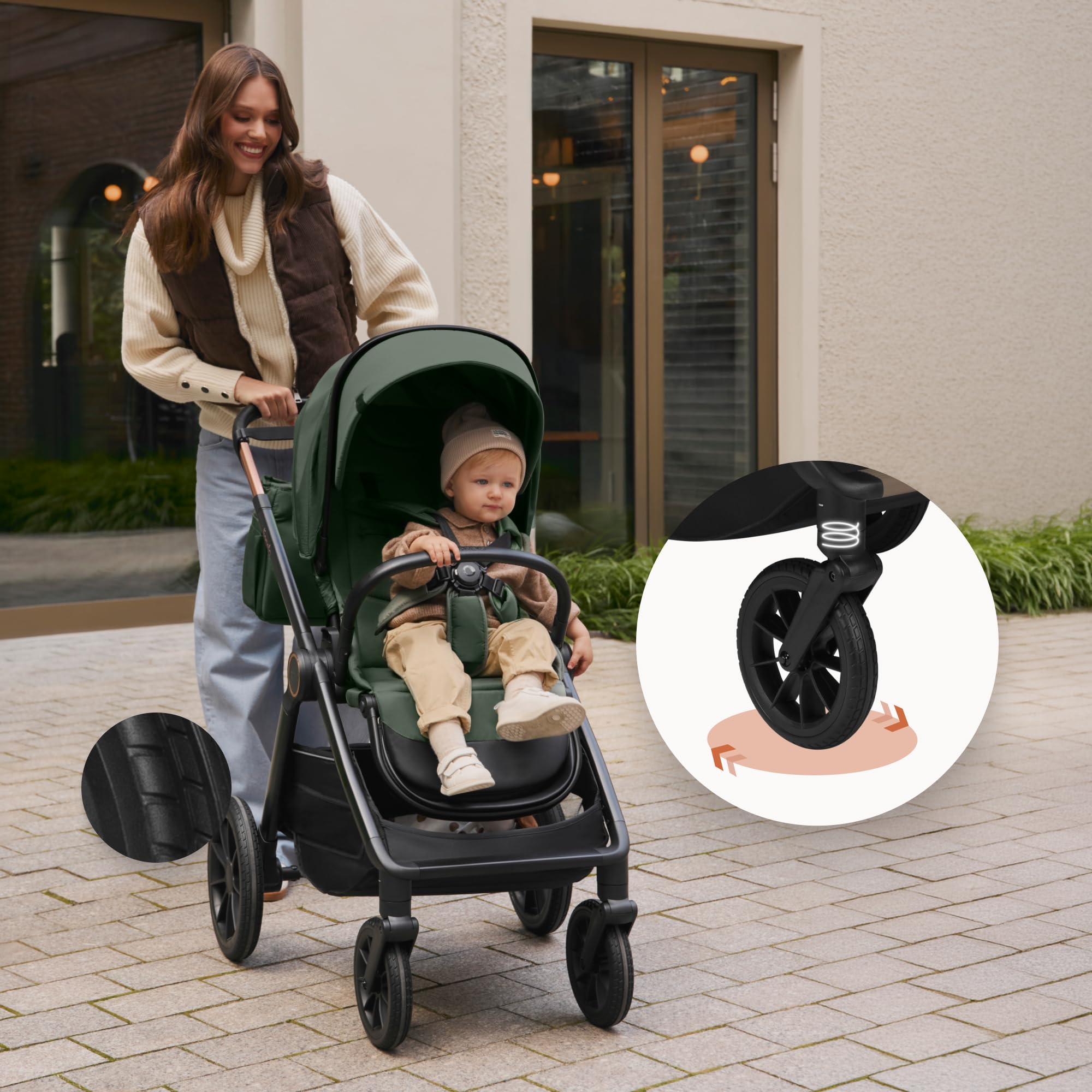 LIONELO Layla Passeggino 3 in 1 con Navicella e Seggiolino Auto, 0-48 Mesi | Fino a 22 kg, Navicella fino a 9 kg, Schienale e Poggiapiedi Regolabili, Ruote PU 360°, Sospensioni Complete, Cappottina XXL