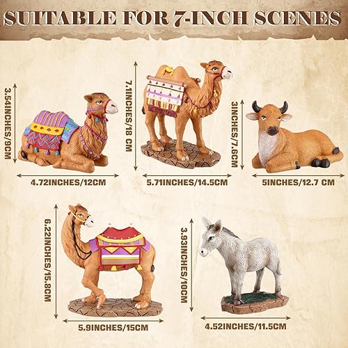 Miniatura 2 de Barydat Juego de 5 piezas de Belén de Navidad de resina de 7 pulgadas, 3 camel, 1 vaca, 1 figura de belén de burro, decoraciones navideñas hechas a