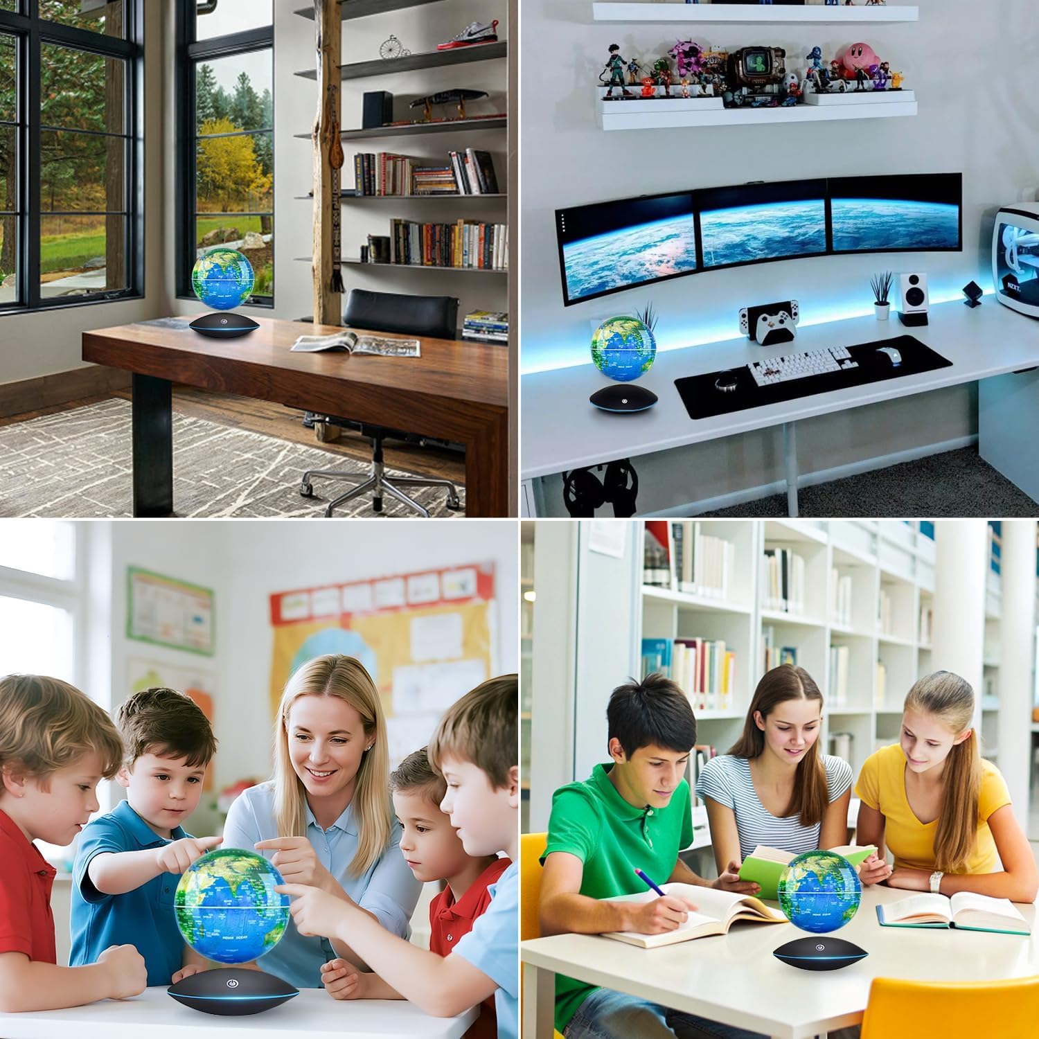 Globo Flotante de levitación magnética Mapa Mundial rotativo - Globo antigravedad para Regalo Educativo - Oficina en casa Decoración de Escritorio de Clase – (Azul EUR Enchufe)