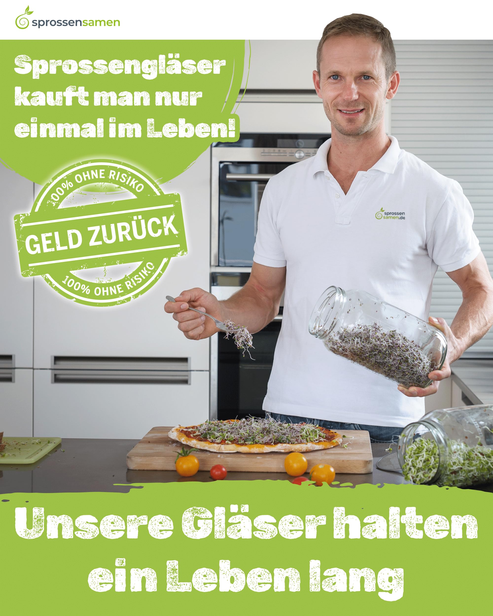Starterpaket 3100ml mit Fitness-Mix Bio 250g & Power-Mix Bio 250g - Keimglas für Sprossen - inkl. Sprossenglas Deckel, Ständer, Sieb & Unterteller