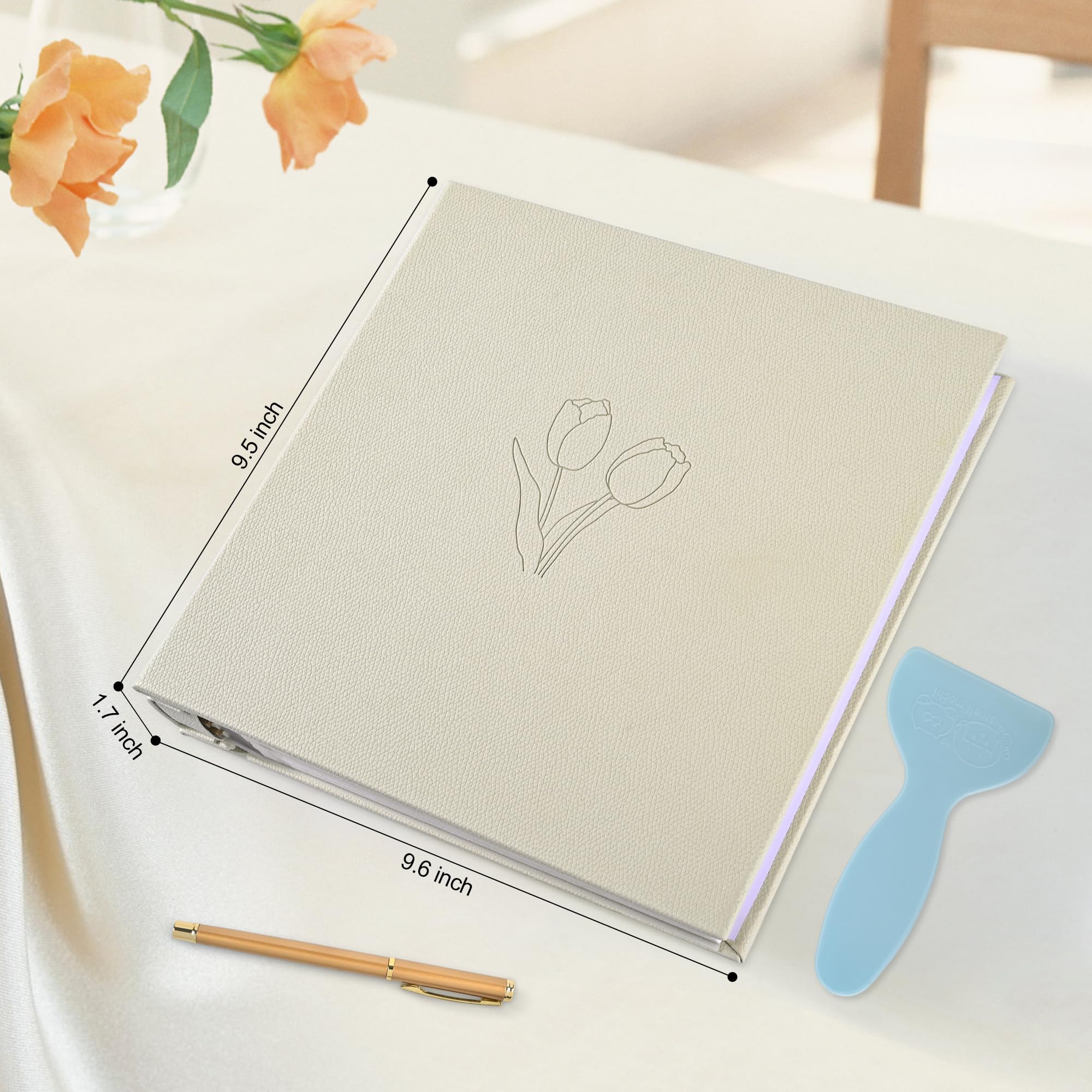 Selbstklebendes Fotoalbum mit 60 Seiten – Bilderalbum für 10 x 15 cm, 12 x 17 cm, 15 x 20 cm, 3 x 5 Fotos, Ledereinband, Scrapbook, Geschenk mit Stift und Werkzeug für Hochzeit, Baby, Familie