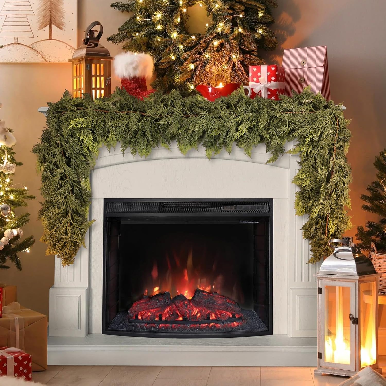 6 Ft Real Touch Garland Christmas Decorations, Natural Droopy,Soft Bendable Christmas Garland, Green Artificial Greenery Garland for Table, Mantle, Wall, Indoor, Outdoor Christmas Decorations