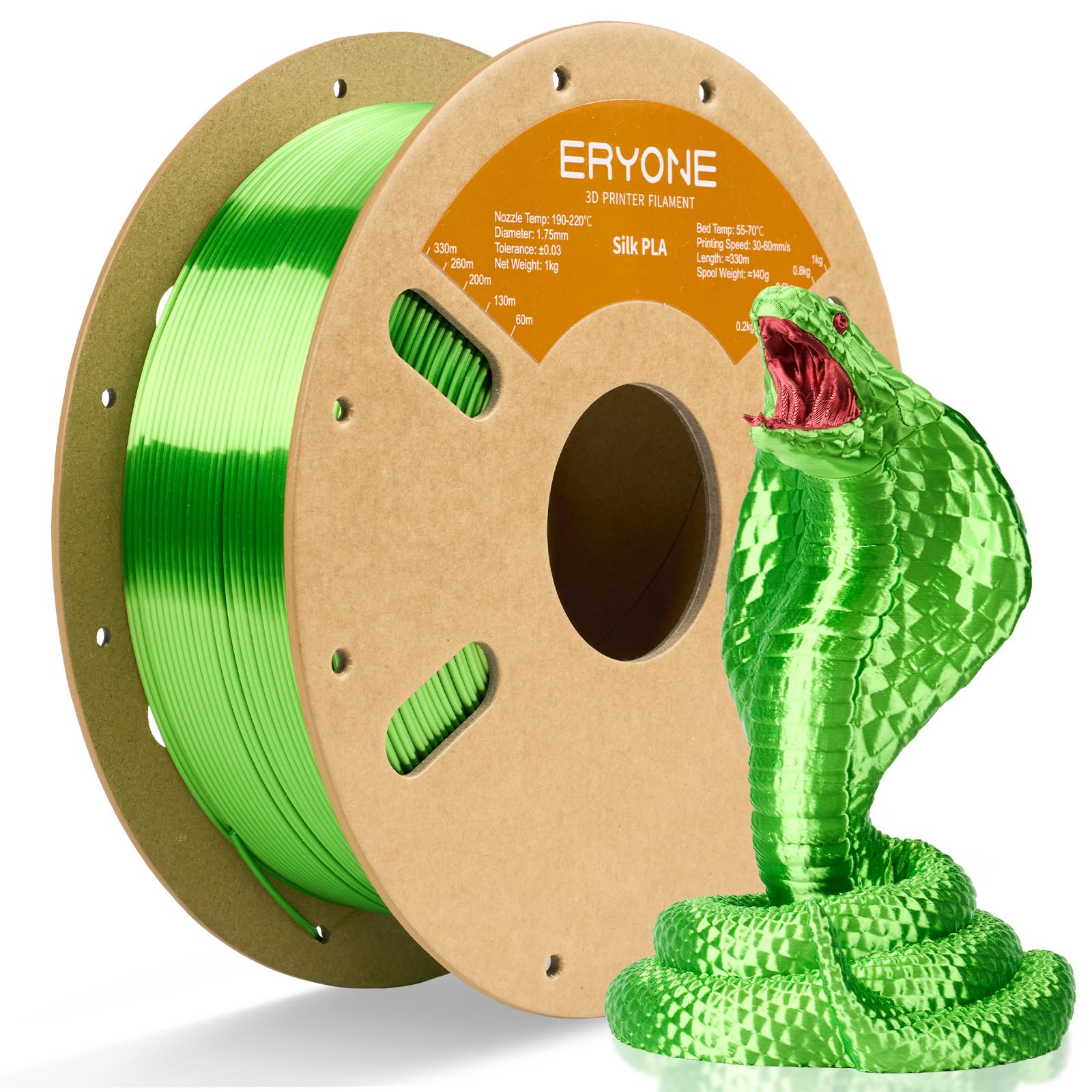 ERYONE Silk PLA Filament for 3D Printer 1.75mm +/- 0.03mm, Shiny Filament 1kg (2.1lbs)/Spool, Green Apple