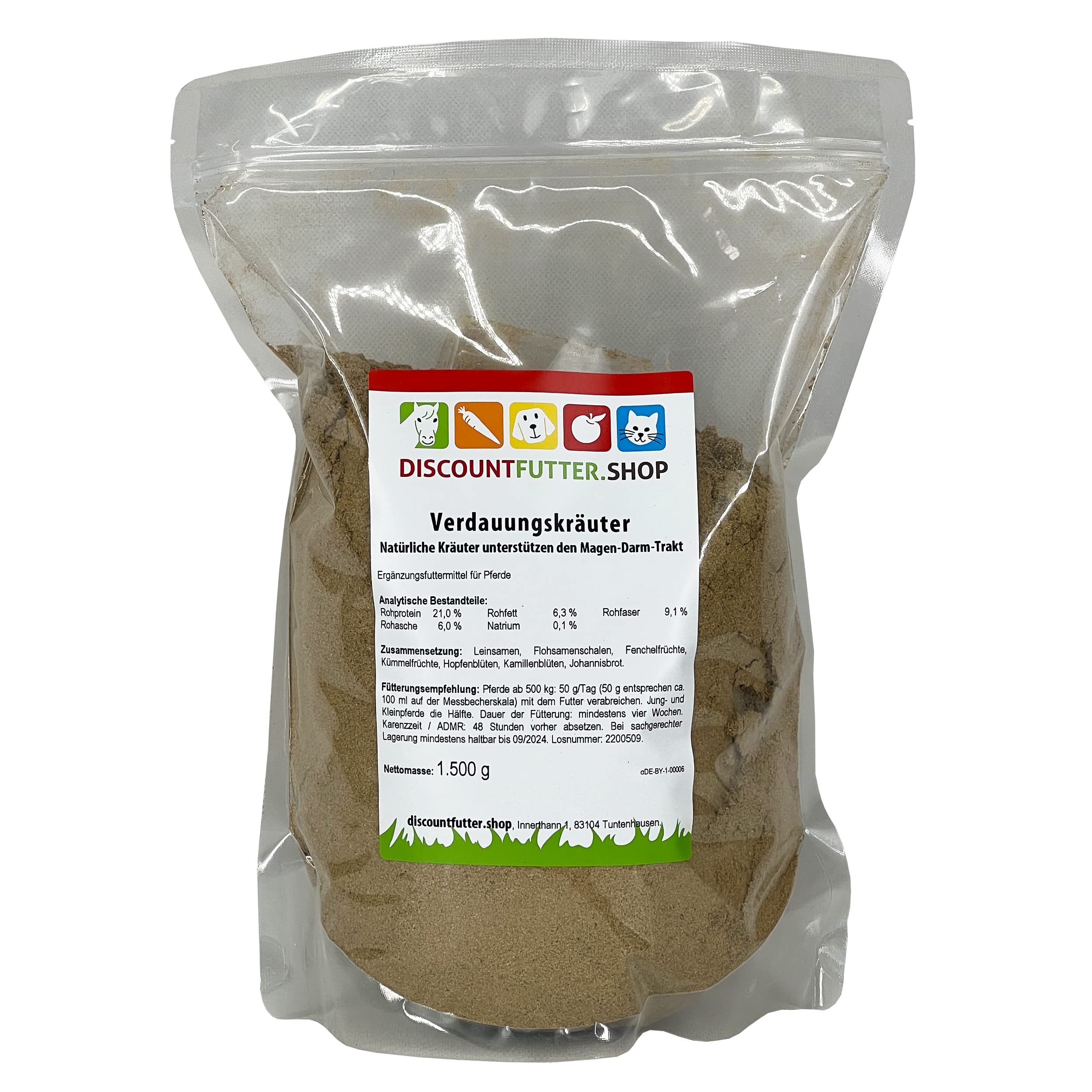 Verdauungskräuter (100% Natur - 1, 5 kg) für Pferde (Magen und Darm) | natürliche Unterstützung bei Durchfall, Kotwasser, Verdauungsbeschwerden | ohne Getreide und Zucker