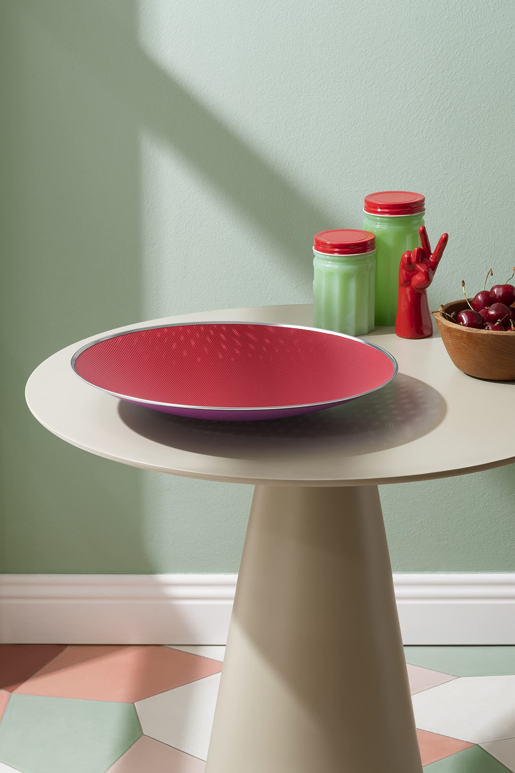Alessi SC01/33 Cohncave Centrotavola di Design Traforato in Acciaio Colorato con Resina Epossidica, Rosso e Viola, Diametro 33 cm