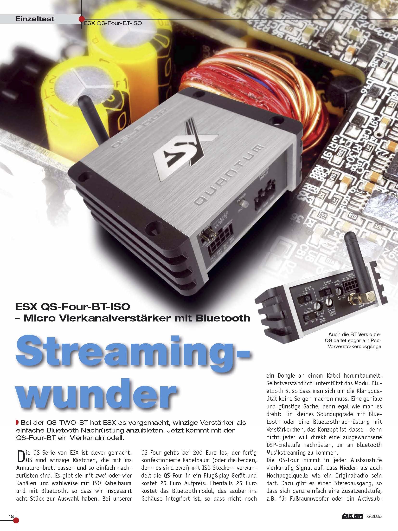 ESX QUANTUM QS-FOUR-BT | 4-Kanal Class D Mini-Verstärker mit integriertem Bluetooth für Audiostreaming und 240 W RMS | QUANTUM-SERIE