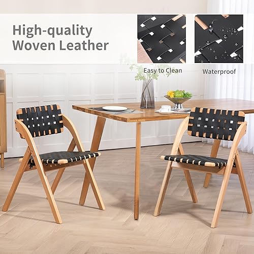 Miniatura 6 de HOMEFUN Sillas plegables de poliuretano con asientos acolchados sillas de comedor apilables de madera juego de 2 sillas plegables montadas para