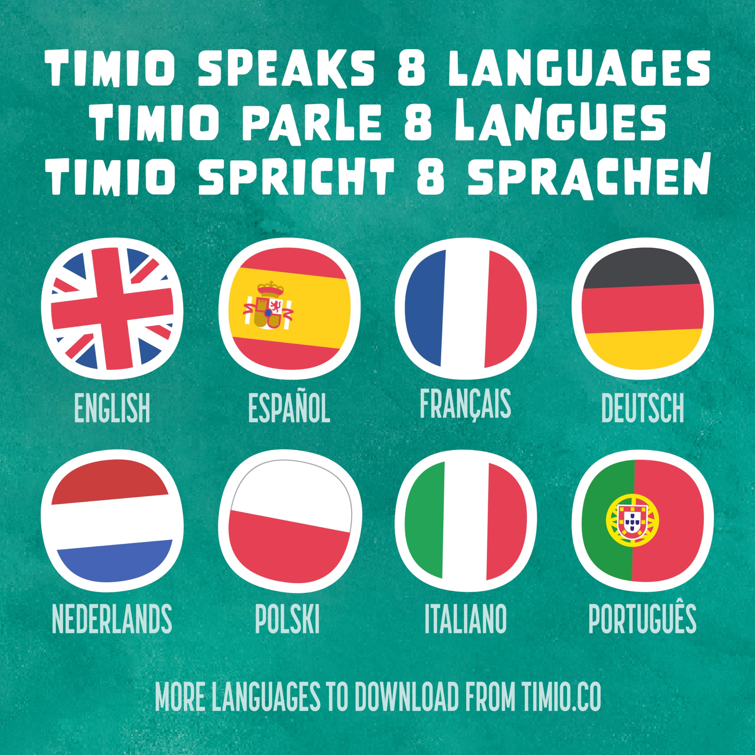 TIMIO Player + 5 Discos | Escucha cuentos, historias, música y rimas infantiles | Aprende números, letras, animales | 8 idiomas incluidos | Juguete interactivo con audio, caja de cuentos para 2-6 años