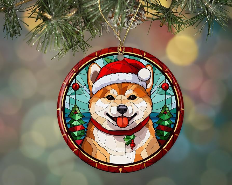 Amazon.co.jp: 柴犬 クリスマス ステンドグラス セラミック