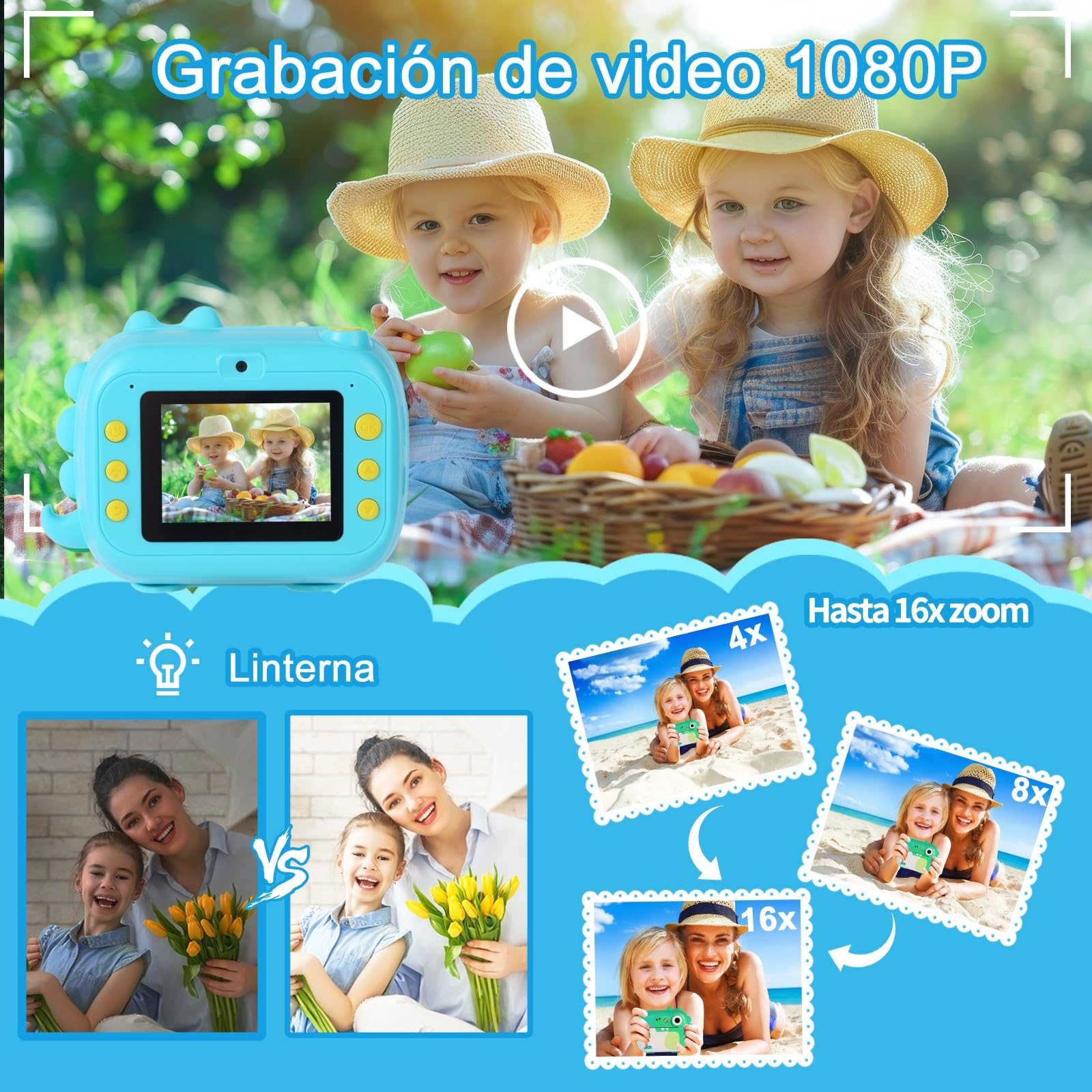 ARNSSIEN Camara Fotos Infantil Instantanea con 7 Rollos de Papel, 2,4 ’‘ Camara Fotos Infantil con Vídeo HD 1080P, Regalo cumpleaños Navidad para niñas y niños de 3 a 12 Años, M3