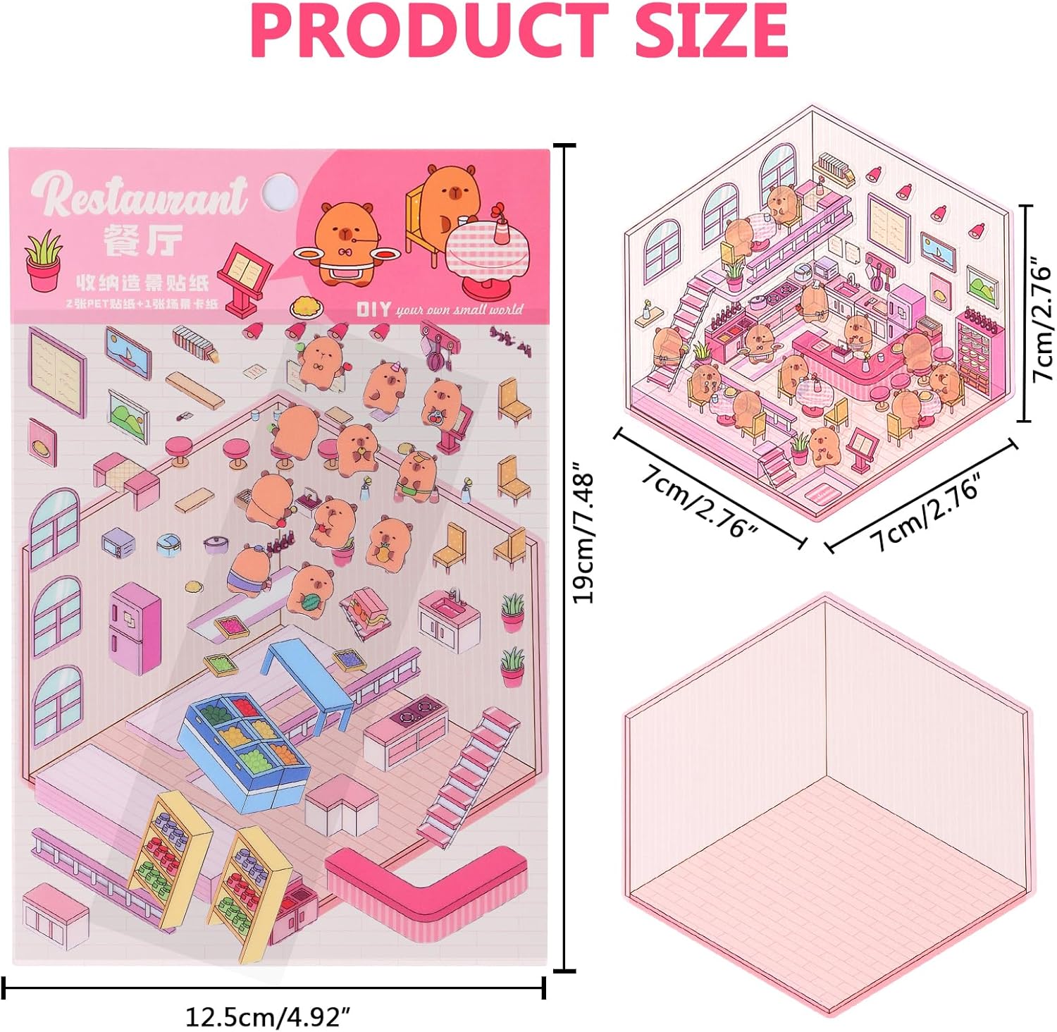 4 Sets Capybara Theme 3D Scene DIY House Stickers With Tweezers - Home Supermarket Miniature Scene for Adult Stress Relief