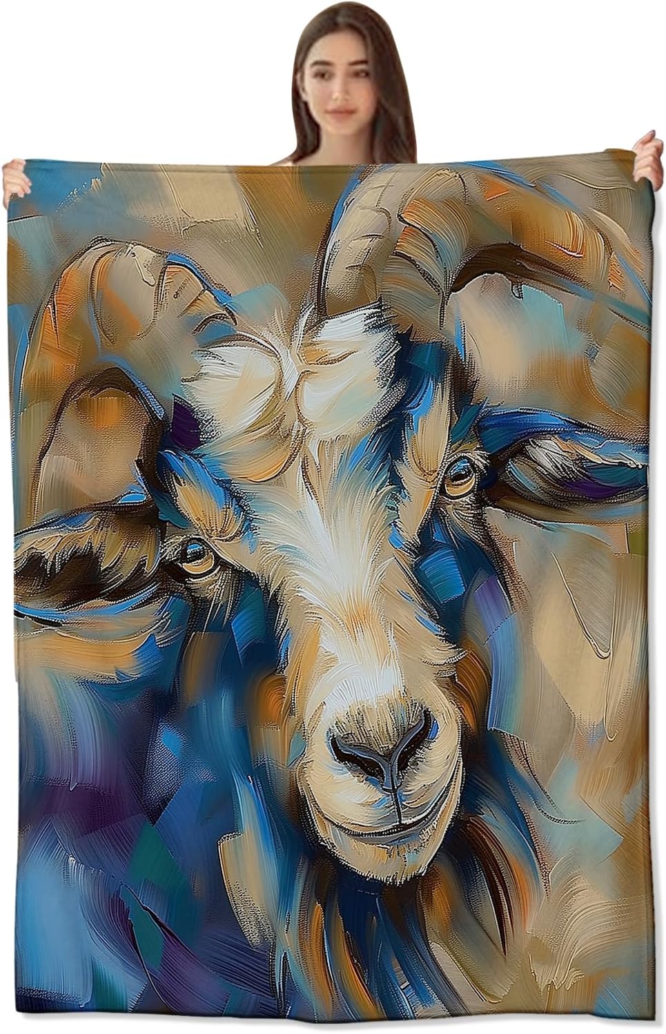 Colorful Goat Blanket Artistic Goat Soft & Warm Flannel Fleece Throw Blankets - Cozy, Lightweight, Plush Comfort for Couch, Bed, Travel, and Outdoor Use 60x50 inch