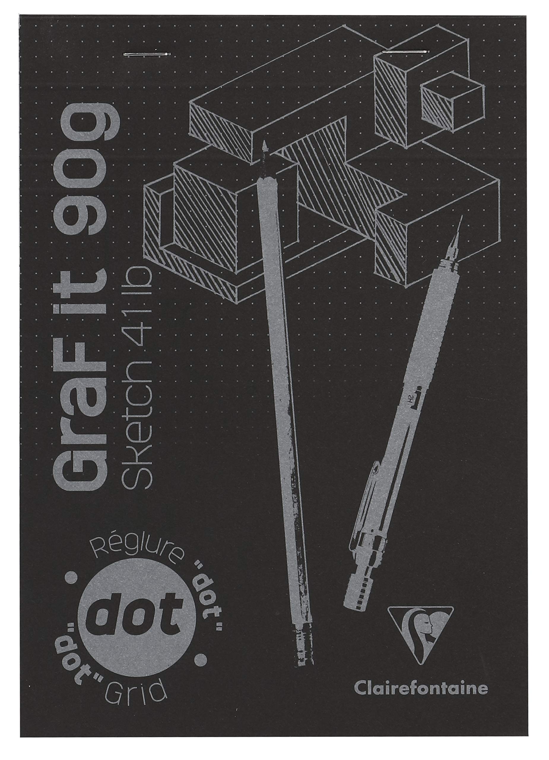 Clairefontaine - Ref 96843C - Graf'It Drawing Sketchbook (80 Sheets) - A5 (148 x 210mm) in Size, 90gsm Drawing Paper, Micro-Perforated Sheets, DotGrid Paper - Black Cover