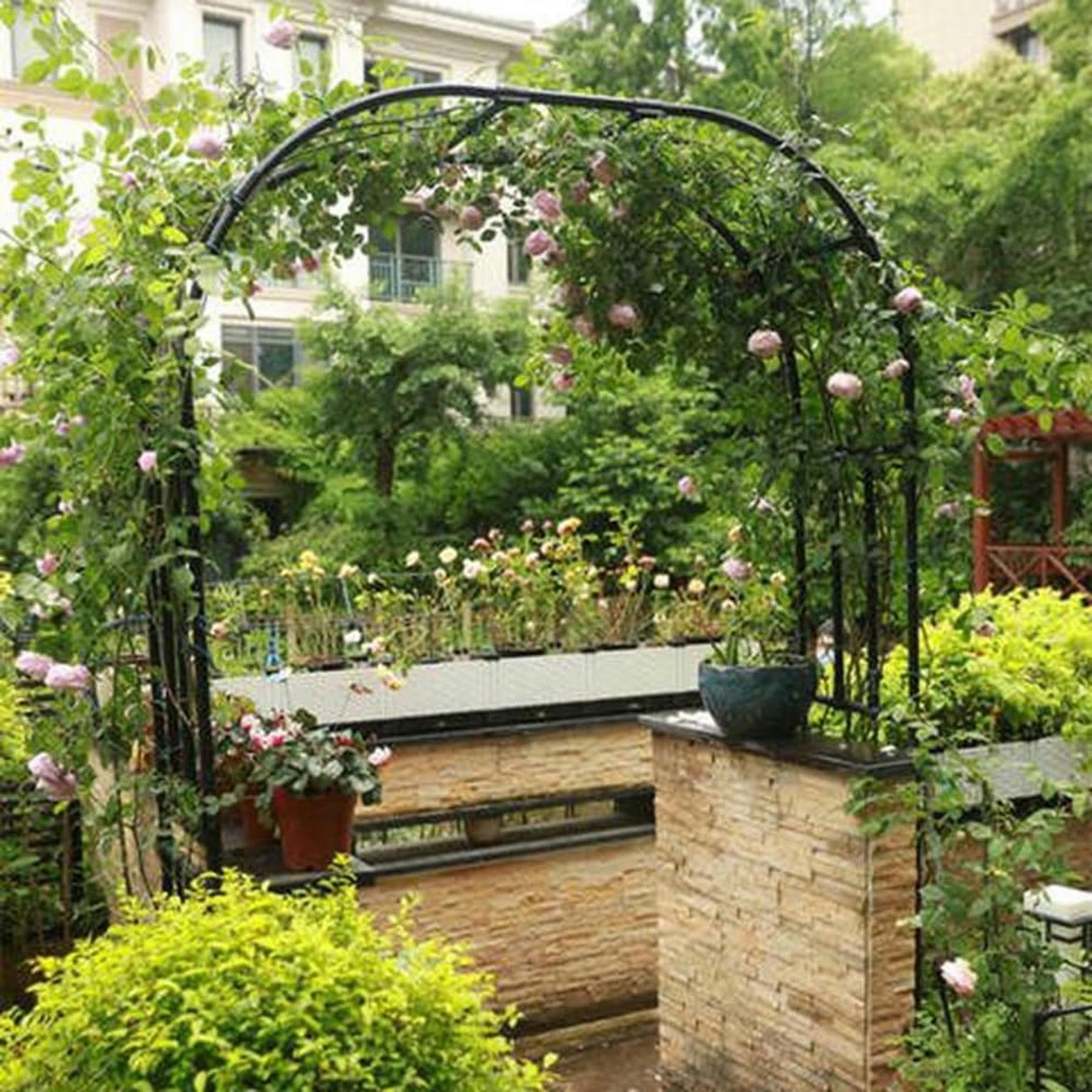 240cm Arche de Jardin pour Roses en Métal, Largeur 120-320cm, Arche Noire des Arcs en Acier Inoxydable Plantes, Montage Facile (Dimensions : 210 x 240 cm)