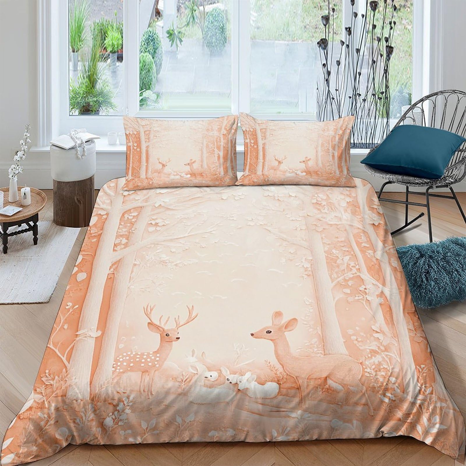 Ctjqhvkz Style-2 3D Printed Orange Forest Deer Fitted Sheet Microfiber Soft Breathable Woodland Bed Sheet For Bedroom Dorm Decor Single（135X200cm）