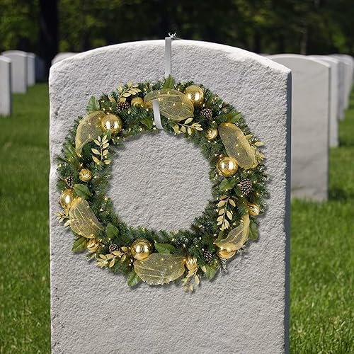 Miniatura 7 de Colgador de corona de lápida de Navidad, apto para 6 a 11 pulgadas, soporte ajustable para corona de lápida de cementerio, soporte de corona de