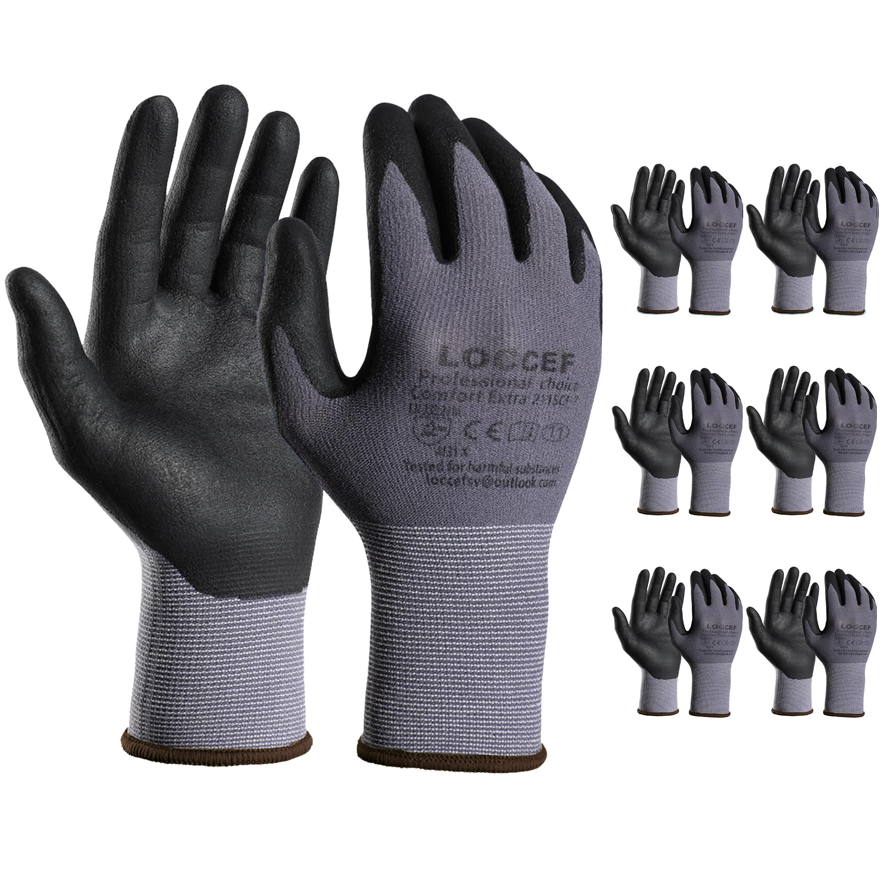LOCCEF Safety Work Gloves MicroFoam Nitrile Coated-6 Pairs,Seamless Knit Nylon, Home Improvement,Micro-Foam Gloves (10/XL, Grey-6 Pairs) — image 1