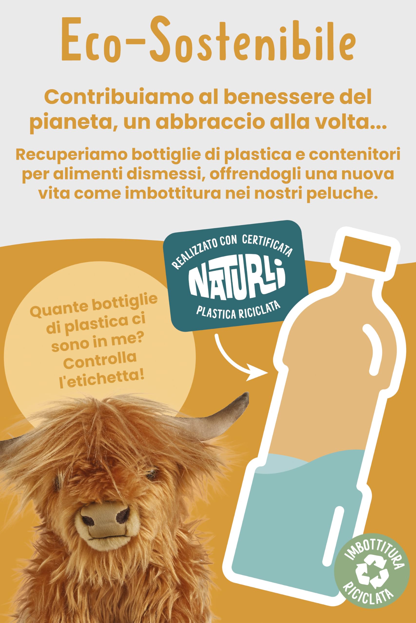 Living nature Peluche di Mucca delle Highlands Marrone | Giocattolo Morbido per Bambini | Ecologico Naturli | 22 cm