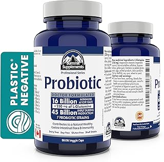 Probiotics for Women and Men 90 Delayed Release Vegan Capsules - Women Probiotic for pH Balance Supplement 45 Billion CFU, 7 Probiotic Strains, 250 mg L-Glutamine Formulated and made in Canada