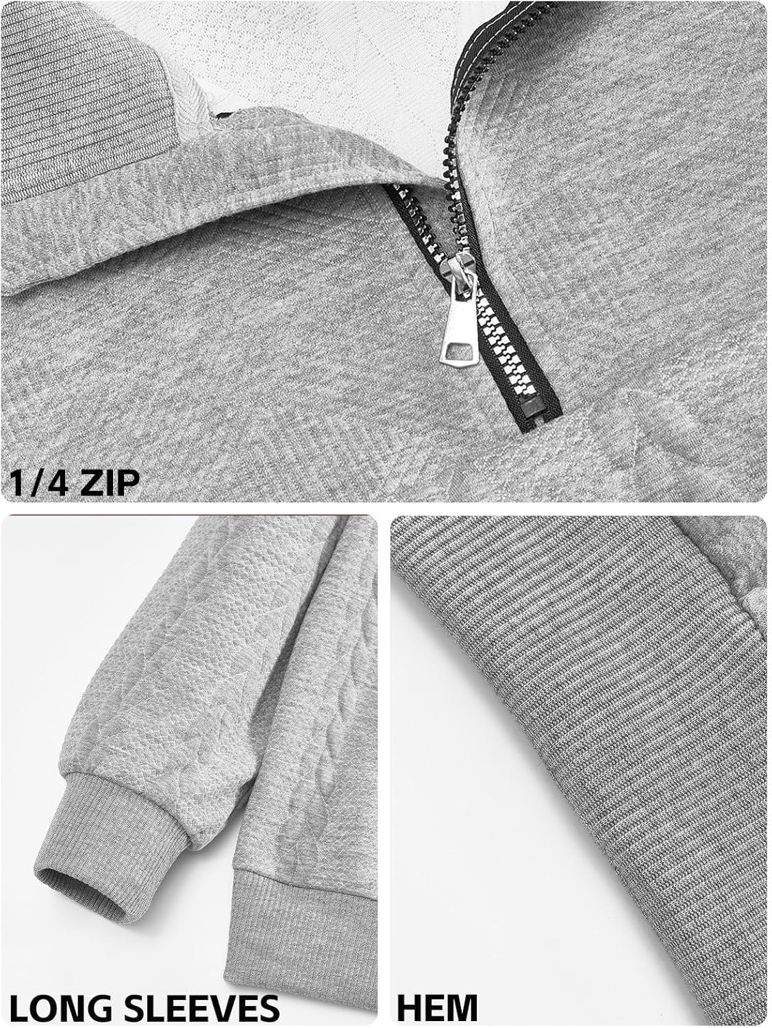 Mens Quarter Zip Sweater Men Quilted Sweatshirt Pullover Knit Long Sleeve Mock Neck Sweatshirt - Image 6