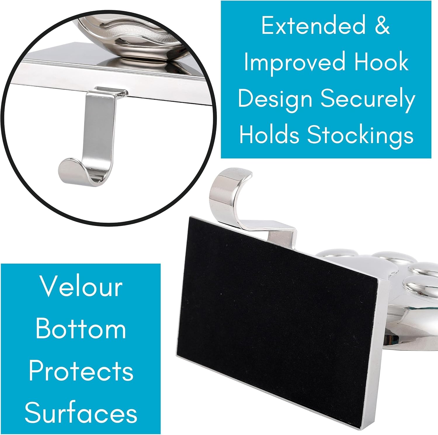 BIRDROCK HOME Christmas Stocking Holders for Mantle - Weighted Metal Hanger for Stockings & Holiday Decor - Sturdy Metal Hook for Fireplace, Staircase & Shelf - Non-Scratch Base - Dog Paw Print