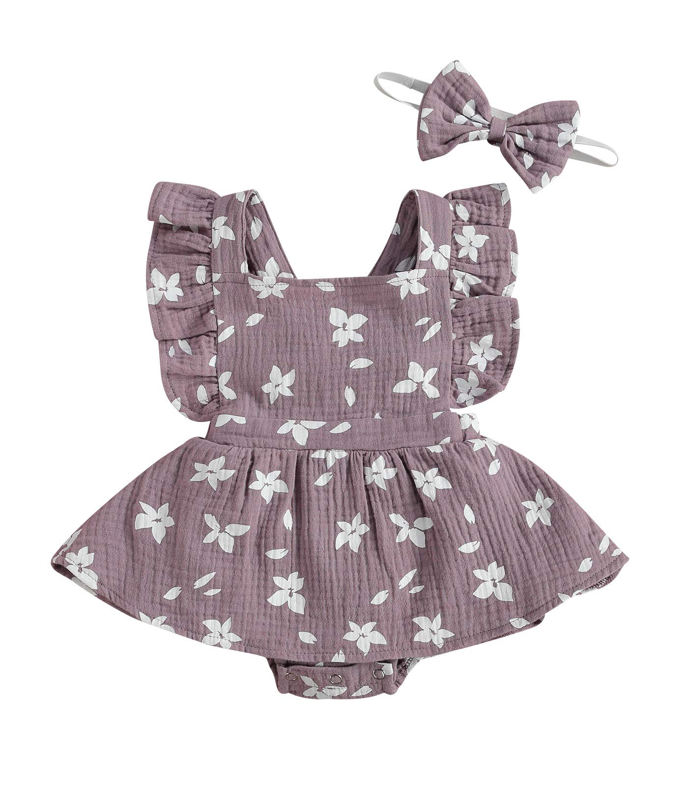 MA&BABYBaby Girls Floral Cotton Leotard Romper Newborn Daisy Playsuits Ruffled Sleeve Onesie Infant Jumpsuit Clothes Headband