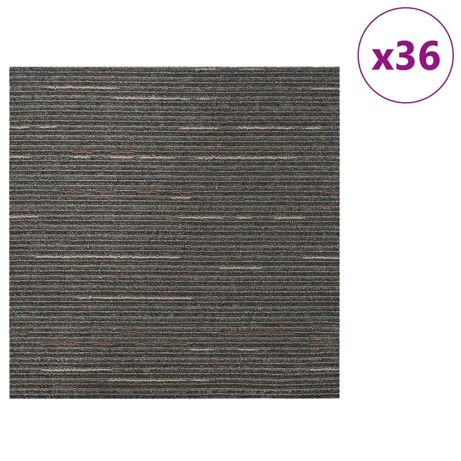 Juego de 36 baldosas para alfombra, diseño de rayas, color marrón oscuro (50 x 50 cm)