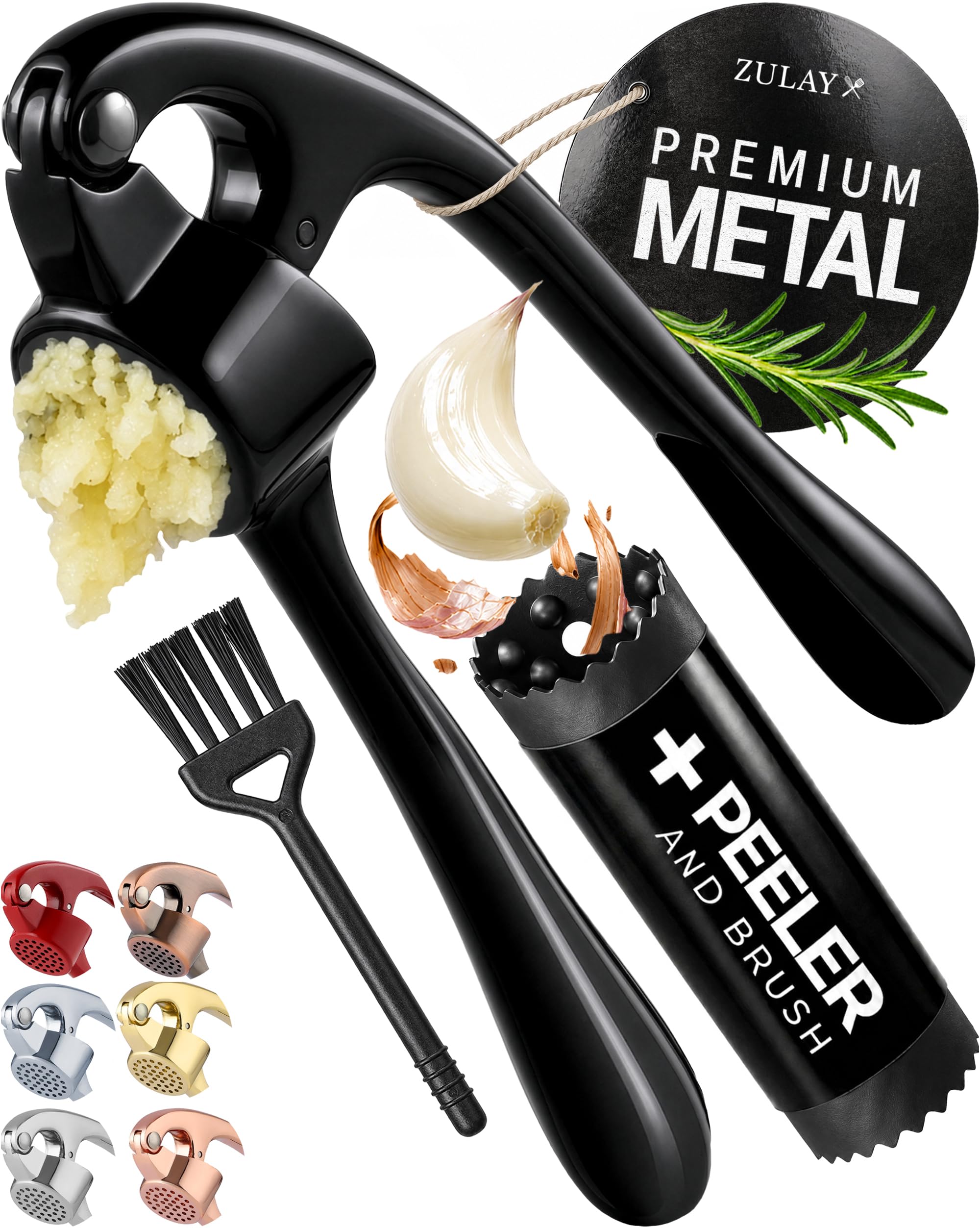 Zulay Kitchen Metal Garlic Press Garlic Mincer Tool Stainless Steel, Black