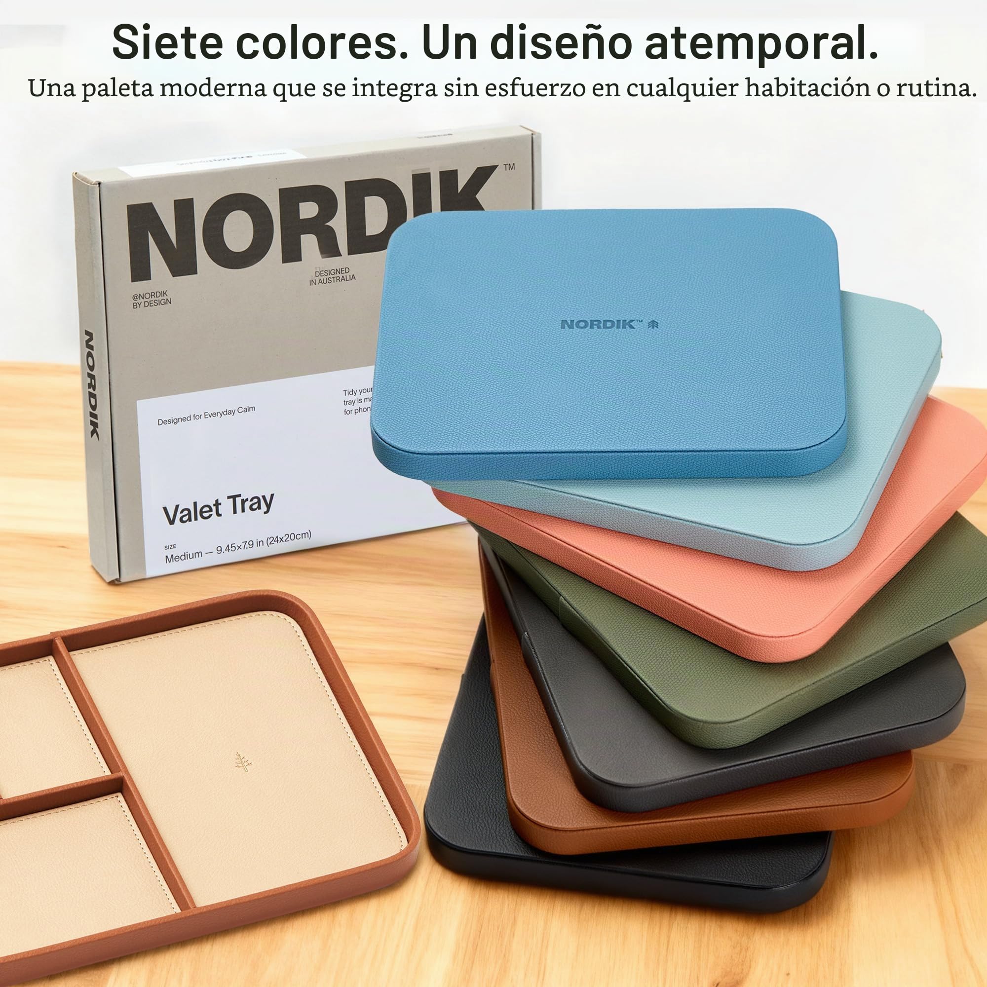 Nordik Valet Tray - Bandeja de cuero vegano de primera calidad en dos tonos marrón y beige - Organización elegante para los artículos esenciales diarios