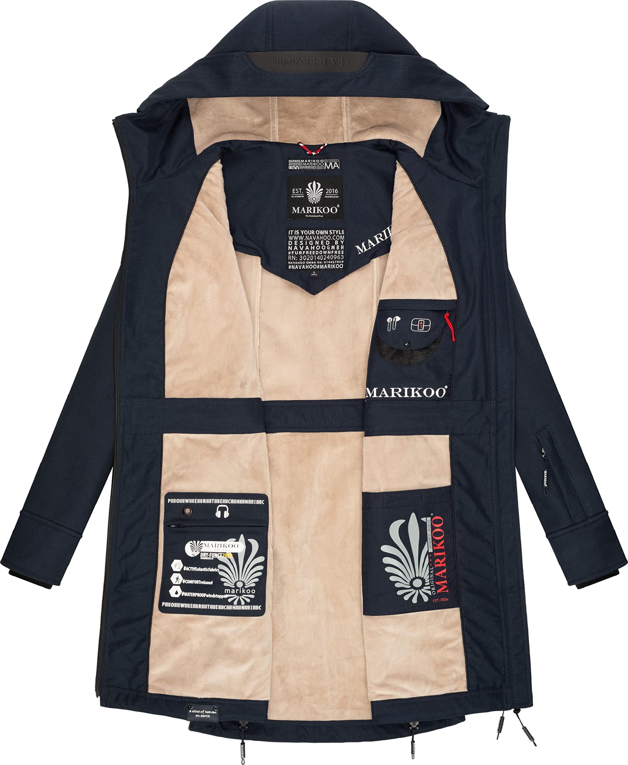 MARIKOO Damen wasserdichter Softshellmantel Racquellee mit Kapuze