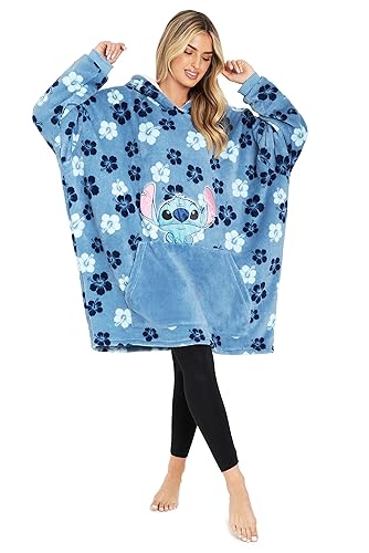 Disney Stitch Blanket Hoodie for Women Teens, Wearable Oversized Fleece Hooded Poncho with Pocket, Cozy Gifts for Women - One Size - Blue Tropical