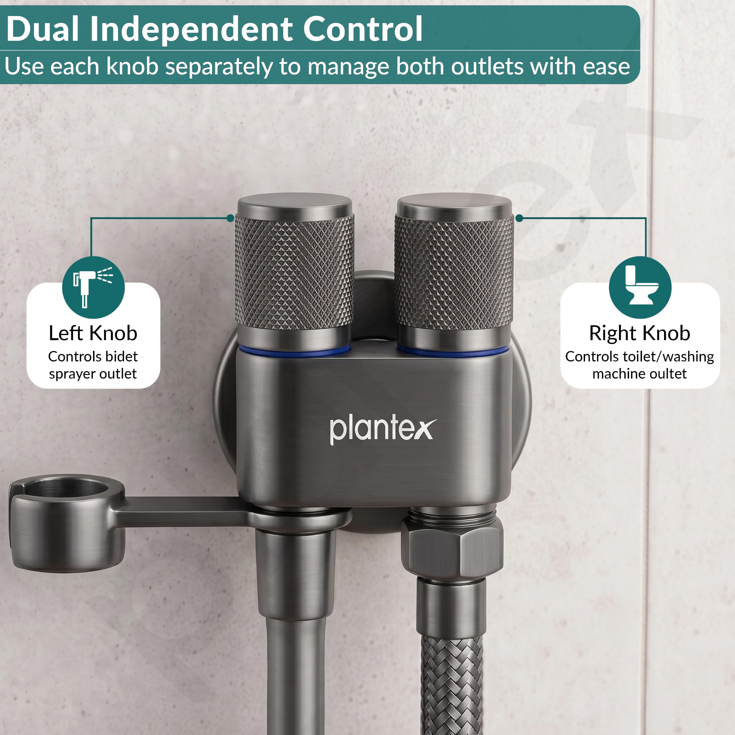 Plantex Stainless Steel 2 Way Angle Valve - Grey -5