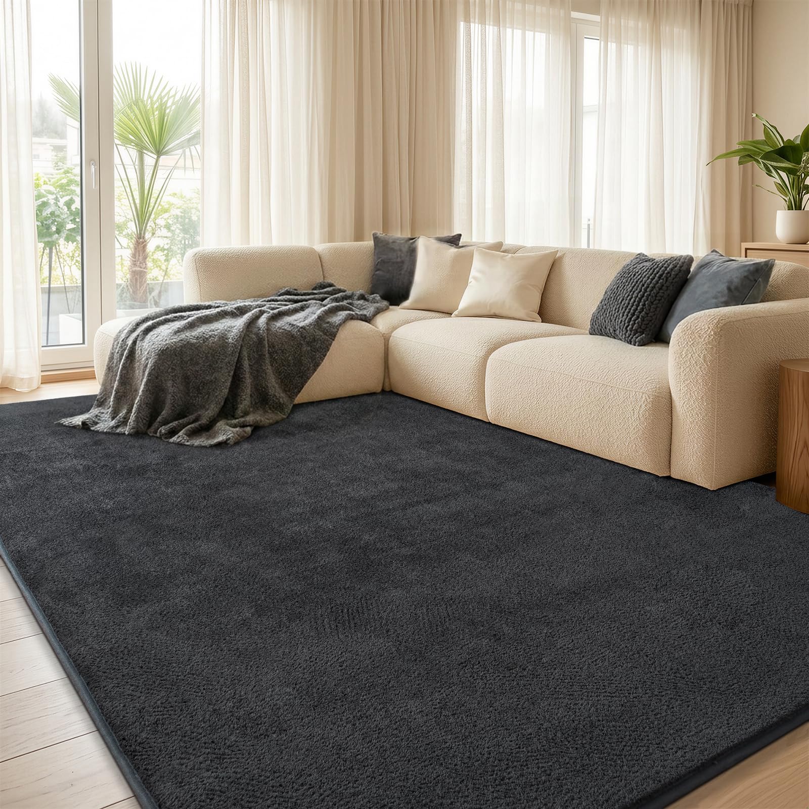 Teppich Wohnzimmer Groß 160x230cm Flauschiger Waschbarer Teppiche Anthrazit | Teppich Kurzflor Weich Rutschfest wohnzimmerteppich Carpet für Schlafzimmer Kinderzimmer Flur und Büro