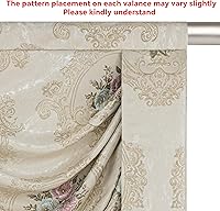 Vista 5 de Loom and Mill Cenefa de lujo de jacquard en cascada para sala de estar y dormitorio, cenefa floral de damasco con festones y borlas, cortinas