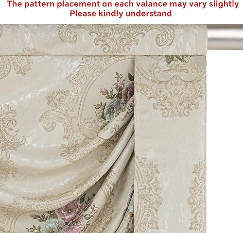 Miniatura 6 de Loom and Mill Cenefa de cascada de jacquard de lujo para sala de estar, dormitorio, cenefas de ventana de damasco floral con borlas, cortinas de