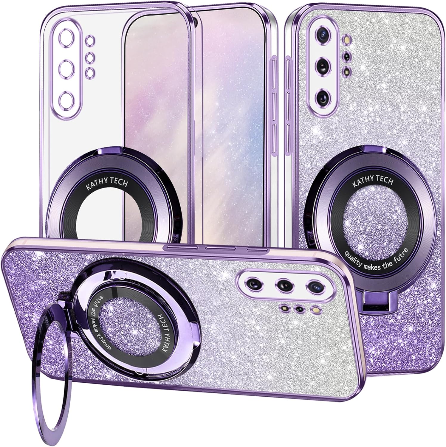 Custodia per Samsung Galaxy Note 10 Plus con Anello Magnetico Custodia Rosa Glitter per Samsung Note 10 Plus Cover Trasparente in Silicone Lucido Sottile Antiurto Morbida (Viola)