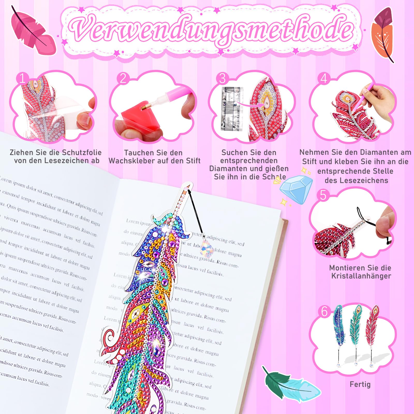 Homgaty Kit Carillon Attrape-soleil Diamond Painting – 4 Motifs (papillon, Soleil, Oiseau, Chouette) – DIY Enfants 6-12 Ans