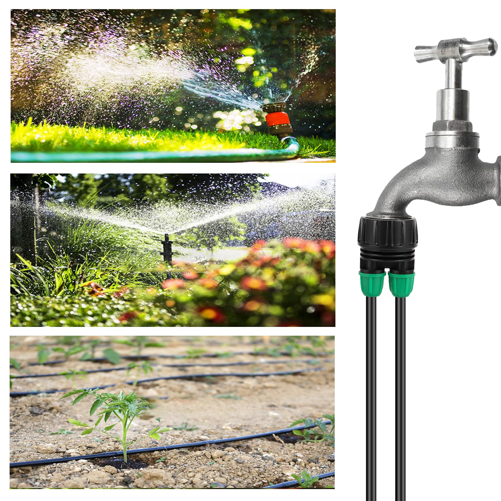 Adaptador de manguera de jardín de 3/4 a 1/4 pulgadas, conectores de tubo de riego por goteo de 2 vías, diseño de púas, rosca GHT estándar de 3/4 de EE. UU., paquete de 5 (conector de tubo de 2 vías a