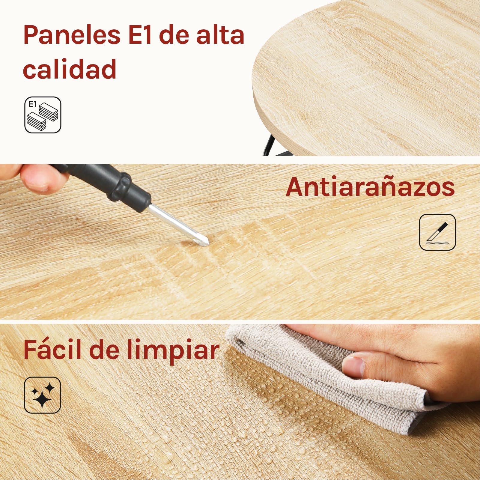 WOLTU Juego de 2 Mesitas de Cafe, Auxiliar con Tablero Redondo, Mesa Centro en Estructura Metálica, Ideal para Salon y Dormitorio, Roble Claro+Negro, BTS05hei