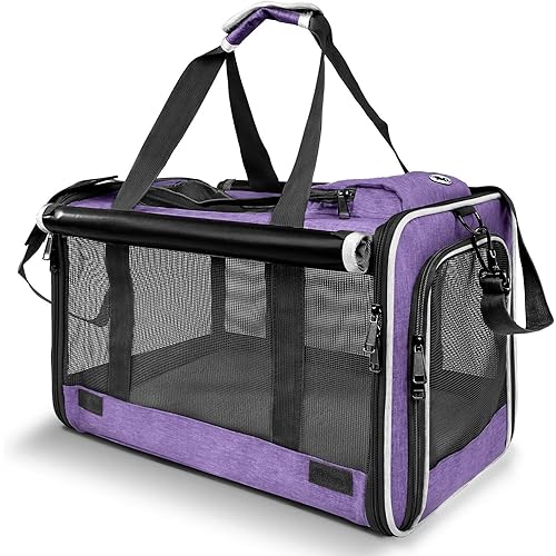 GAPZER Carrying Bag for Yorkie Dog Travel Kennel Ventilated Softside Pet Carrier Tiny Dog Crate for Teacup Poodle 12lb Large Kitty Transport Cage with Cover Chihuahua Supply Purple